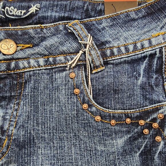 NEW J-Star Jeans Womens 3/4 Blue Studded Low Rise Bootcut Stretch Denim Faded - Picture 3 of 16